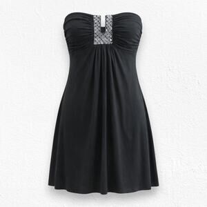 Y2K Calvin Klein Black Strapless Rhinestone Mini Dress Minimal Glam Size 6